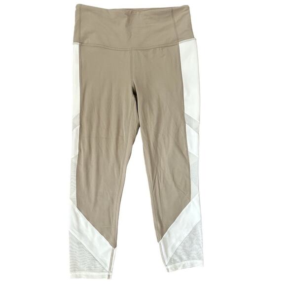 Athleta Exhale Mesh Capri Athletic Leggings Beige White Size S Activewear Yoga - Picture 2 of 14